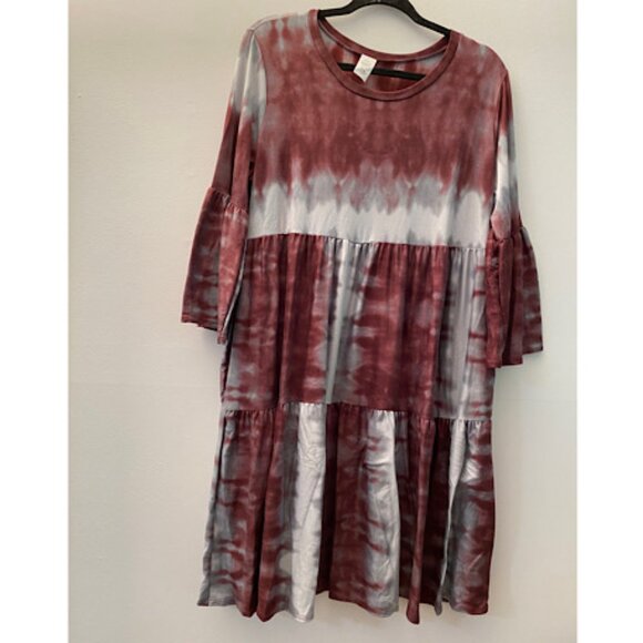NWOT Burgundy Tie Dye Plus Size Casual Midi Dress with Side  Pockets. Bohemian - Picture 5 of 7